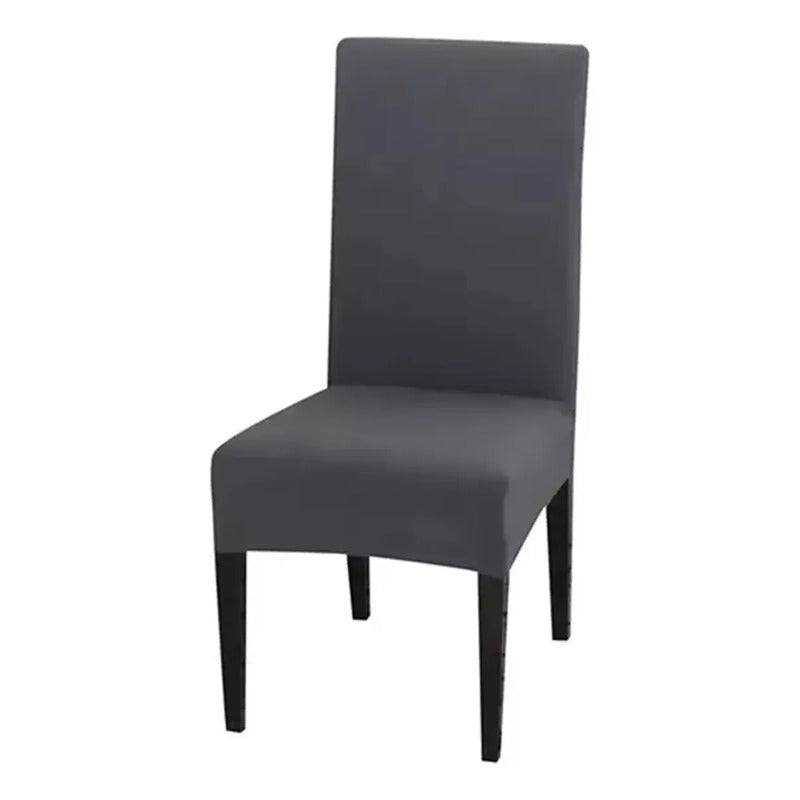 6 Fundas Elastizadas Sillas 100% Poliester Calidad Premium Color Gris Oscuro Liso