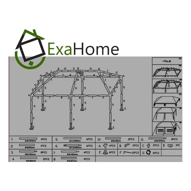 Gazebo Exahome 6x3 Pared Ventana + Puerta Impermeable Evento Blanco