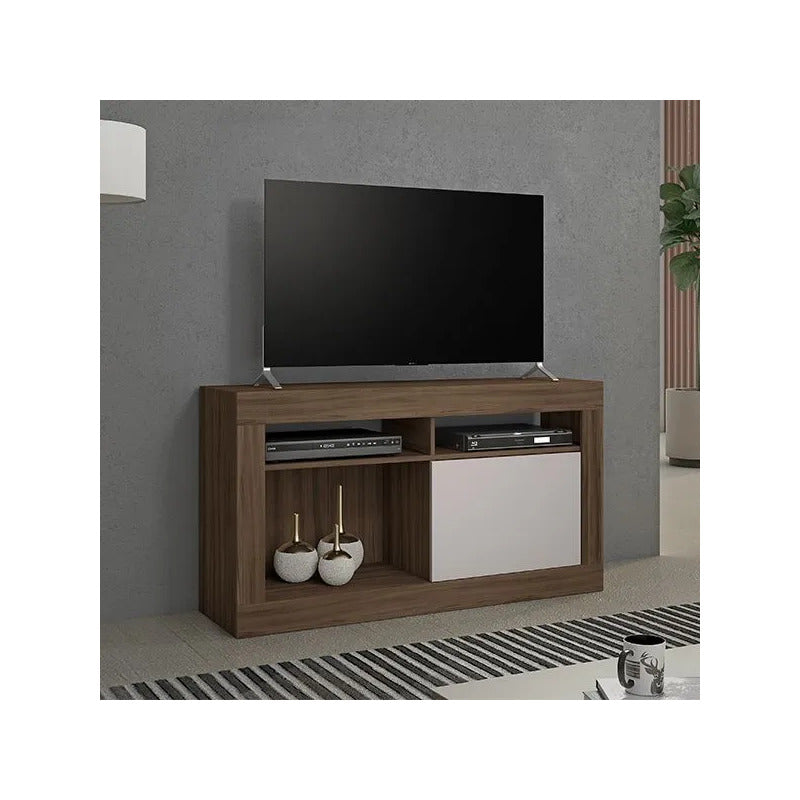 Rack Tv Puerta Corrediza Premium Exahome 50 Pulgadas Mdp Blanco