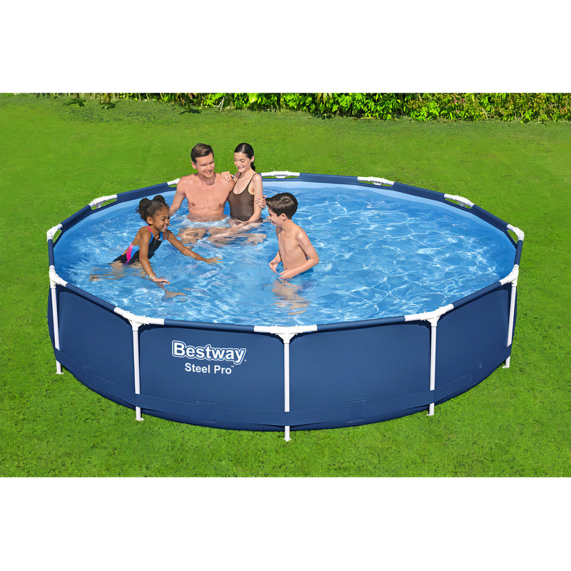 Pileta Estructural Redonda Bestway Steel Pro 56706 6473 Litros Resistente Fácil Armado Piscina Jardín Azul Liso