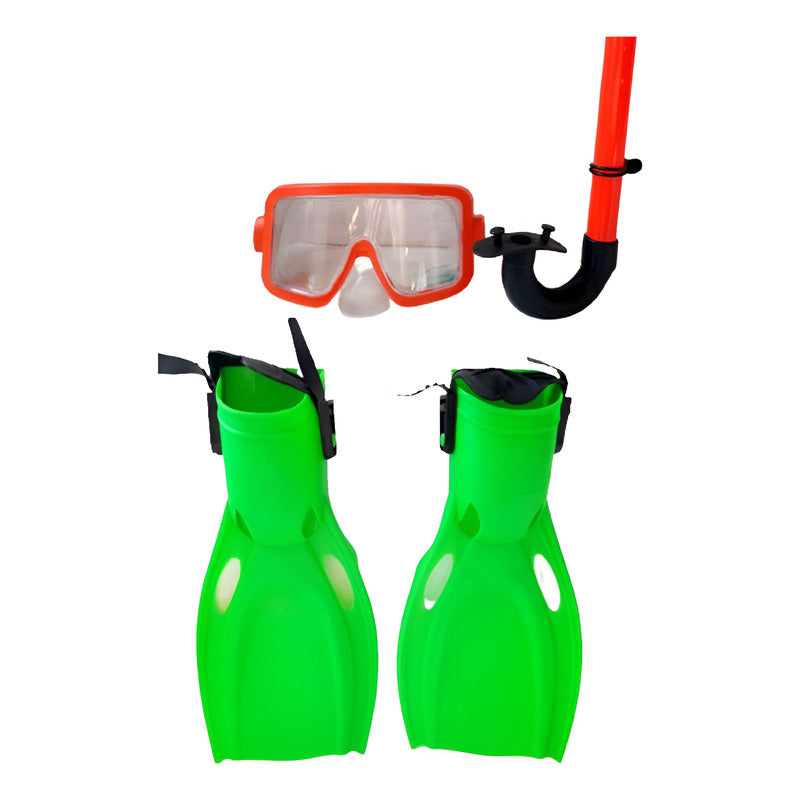 Set Buceo Infantil Mascara Snorkel Patas De Rana Ajustable