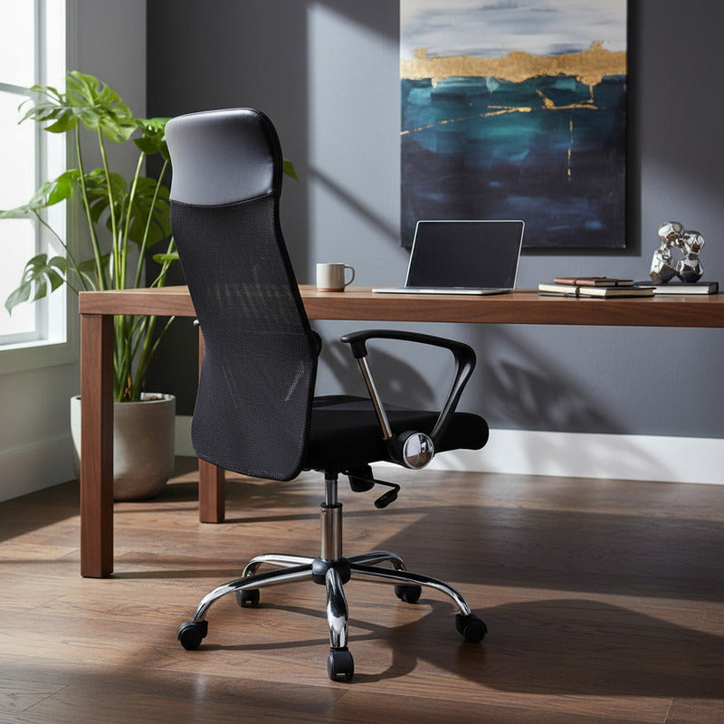 Silla De Oficina Exahome Ergonomica Negra Premium Metalica Negro Malla
