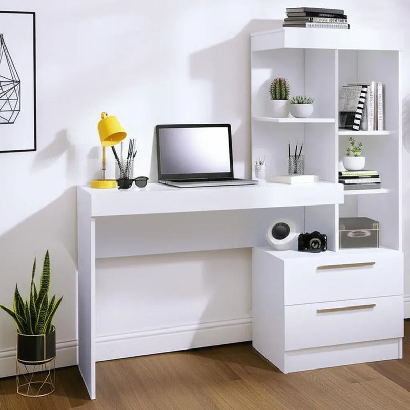 Escritorio Mesa De Computación Con Biblioteca Exahome Flex Blanco