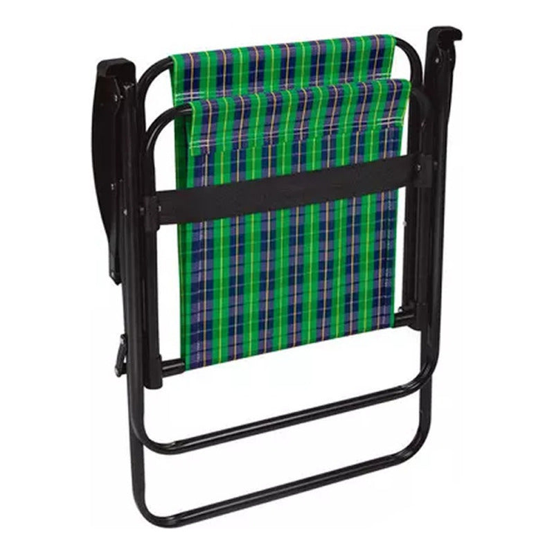 Reposera Silla Alta Exahome Acero Playa Camping Plegable Cuadros Verde