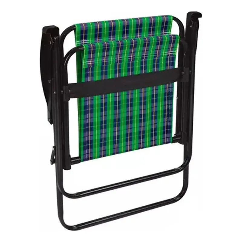 Reposera Silla Alta Exahome Acero Playa Camping Plegable Cuadros Verde