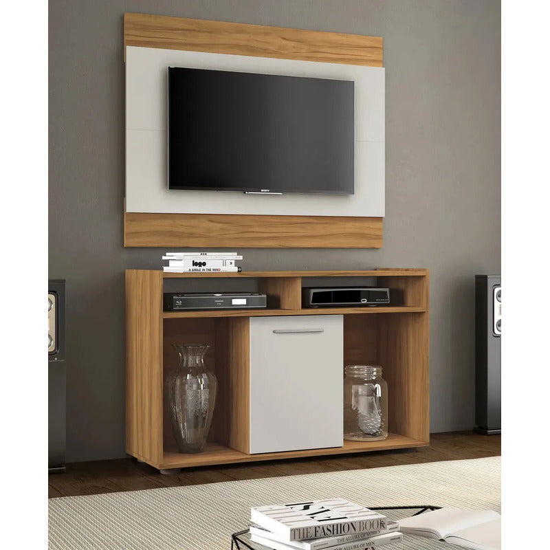Combo Rack Tv 2 En 1 Exahome Incluye Panel Blanco Puerta Blanco