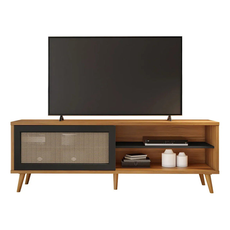 Rack Tv Premium Con Puerta Exahome Nordico 60 Pulgadas Negro