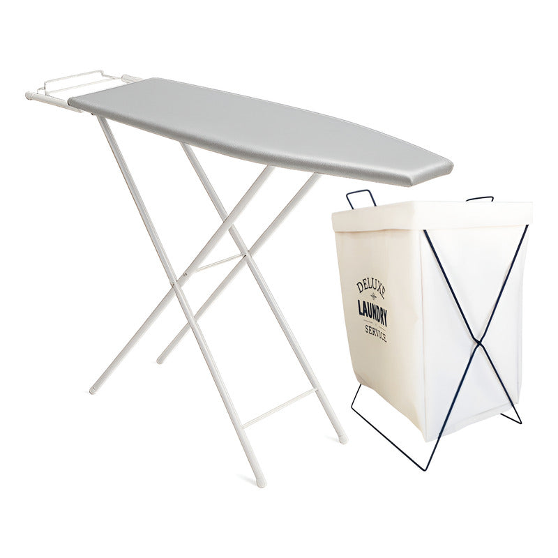 Cesto Para Ropa + Tabla De Planchar Aluminizada Posa Plancha Gris Combo