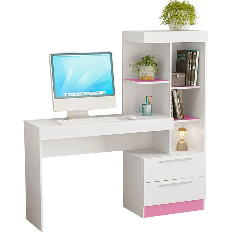 Escritorio Mesa De Computación Con Biblioteca Exahome Flex Blanco