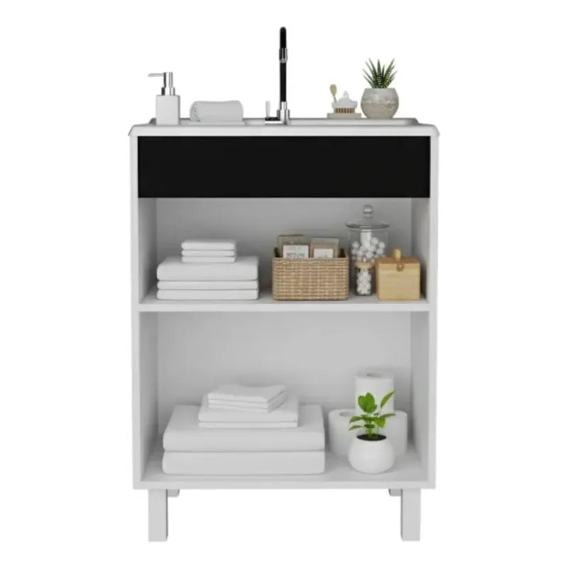 Vanitory 60cm Premium Con Bacha Y Espejo Exahome Exclusivo Blanco Sin Agujeros