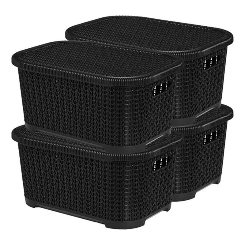 Canastos Caja Organizador Rattan Exahome X 6 Con Tapa Marron