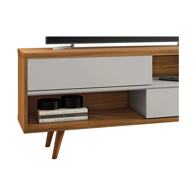 Rack Tv Premium Con 2 Puertas Exahome Nordico 50 Pulgadas Blanco