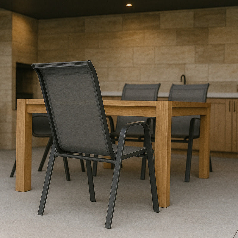 Silla Jardín Patio Interior Exterior Reposera Sling Apilable Gris