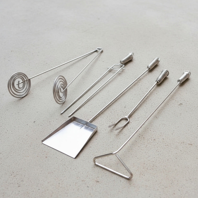 Set 5 Accesorios Niquelados Parrillero Asado Parrilla Asador
