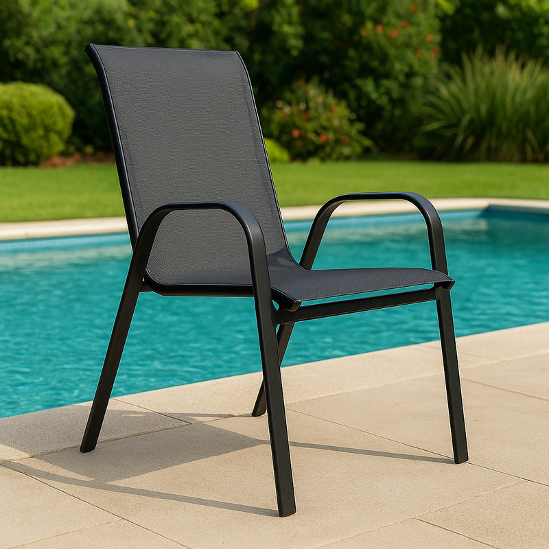 Silla Jardín De Acero Reposera Sling Textileno Apilable Color Gris