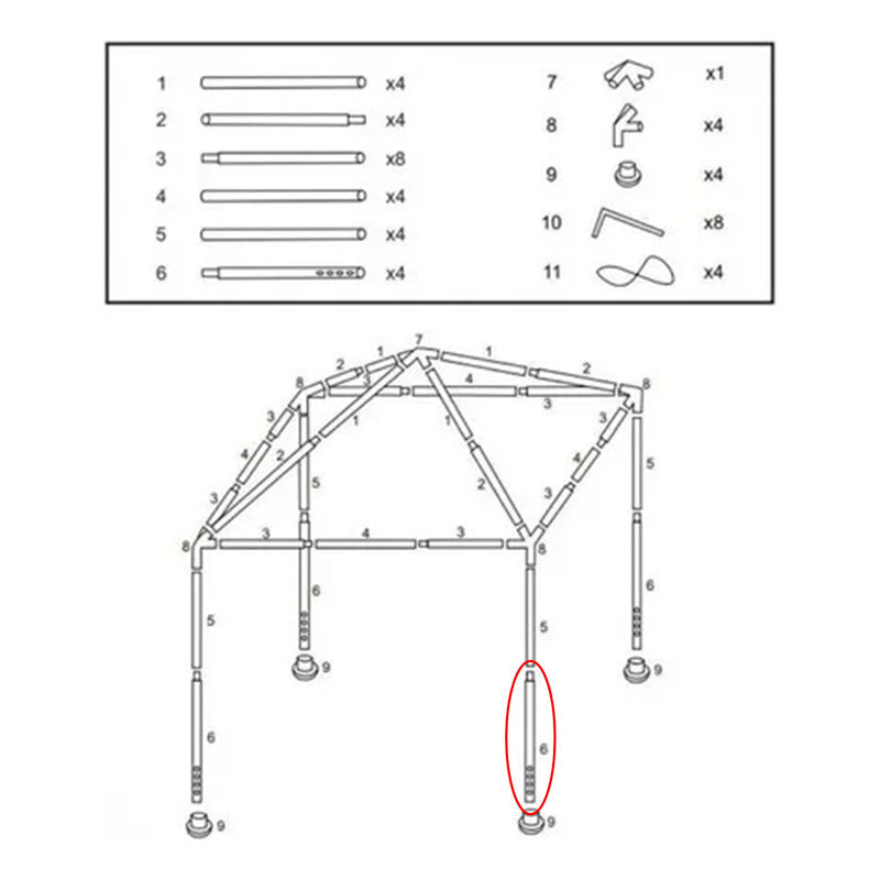 Repuesto 4 Caños Gazebo 100x2,4cm Acero Epoxi Patas Agujeros