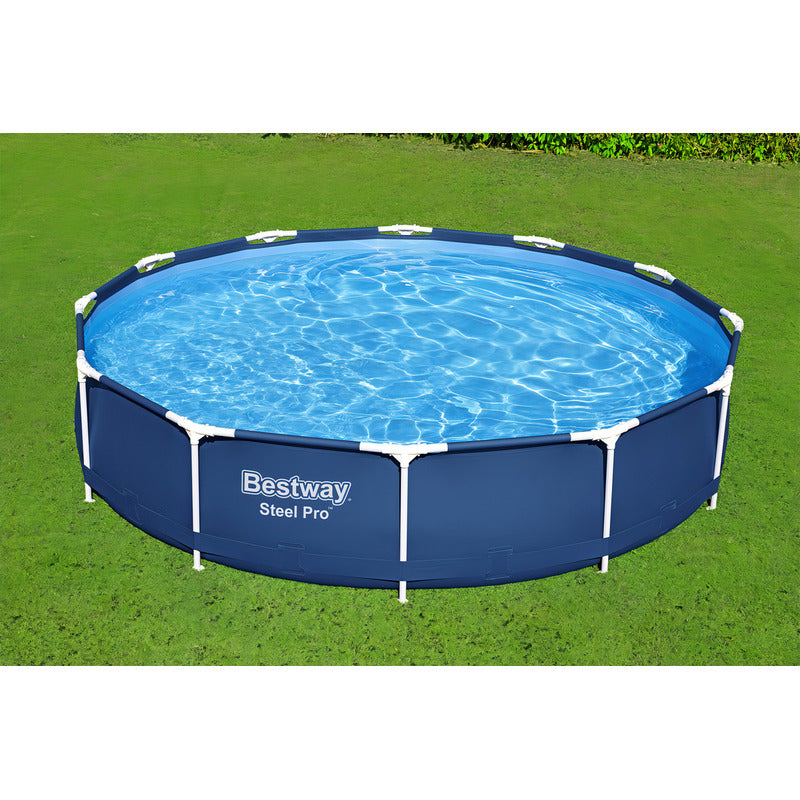 Pileta Estructural Redonda Bestway Steel Pro 56706 6473 Litros Resistente Fácil Armado Piscina Jardín Azul Liso
