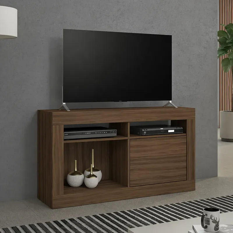 Rack Tv Puerta Corrediza Premium Mueble Exahome Todo Nogal Nogal