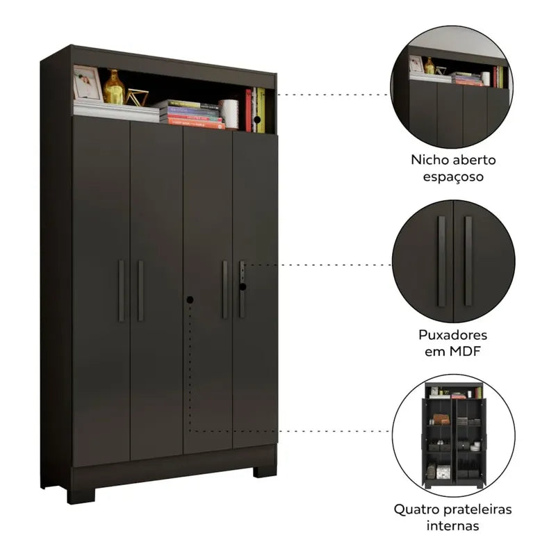 Placard Premium Ropero Exahome Multiuso 4 Puertas Exclusivo Negro