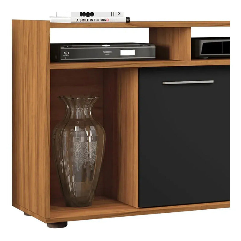 Combo Rack Tv 2 En 1 Exahome Incluye Panel Blanco Puerta Nogal