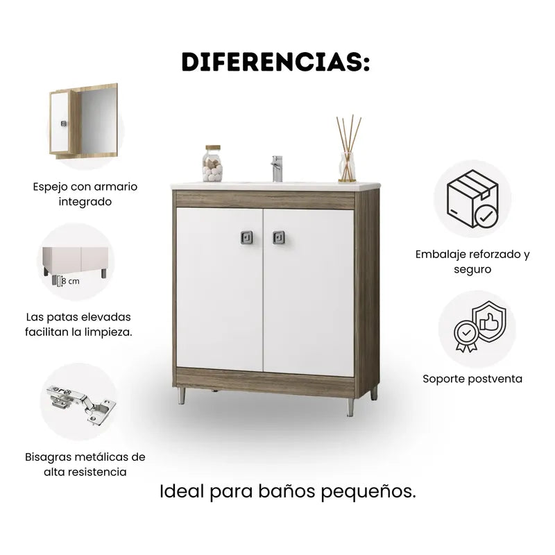 Vanitory Exahome Premium Con Bacha Y Espejo 60cm Exclusivo Cartagena Blanco Sin Agujeros