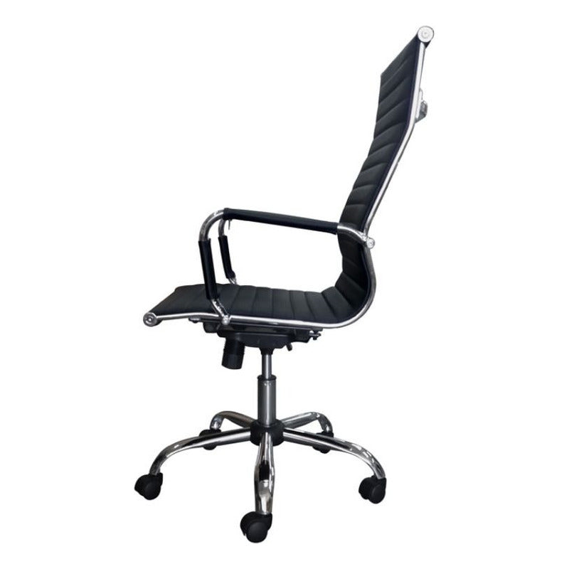 Silla De Oficina Exahome Aluminium Eames Ergonómica Color Negro Material Del Tapizado Cuero Sintético