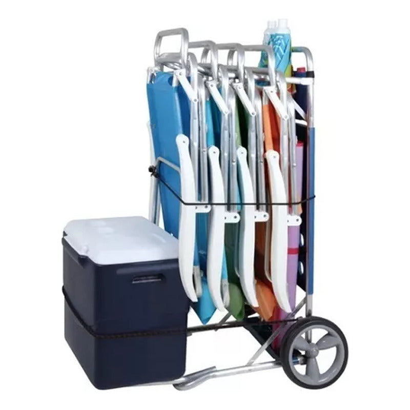 Carro Carrio Playero Mesa Porta Sillas Aluminio Extension Azul