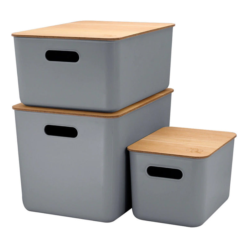 Cajas Organizadoras Paris Tapa De Madera Exahome X 3 Cajas