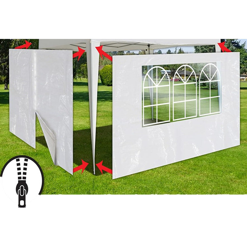 Pared Cobertor P/ Gazebo De 4x3 C/ Ventana Patio Cerramiento Blanco