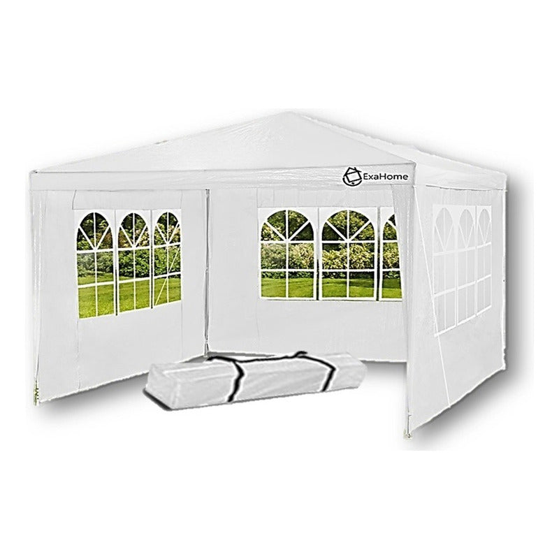 Gazebo De Rafia 3x3 Puerta Paredes Ventanas + Bolso Exahome Blanco