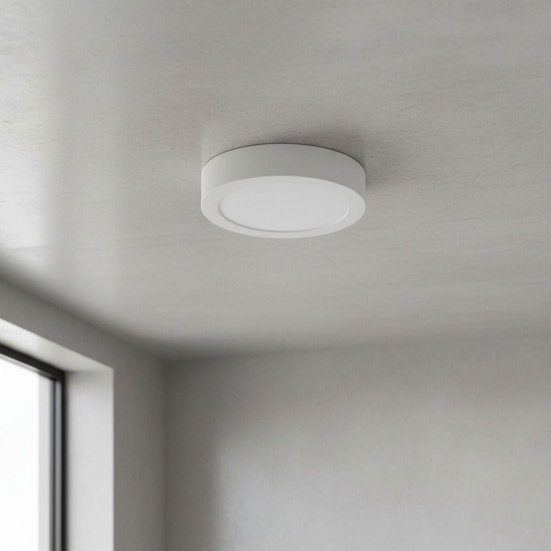 Plafon Redondo Con Base Circular 18w Luz Calida Pack 10u Blanco Cálido