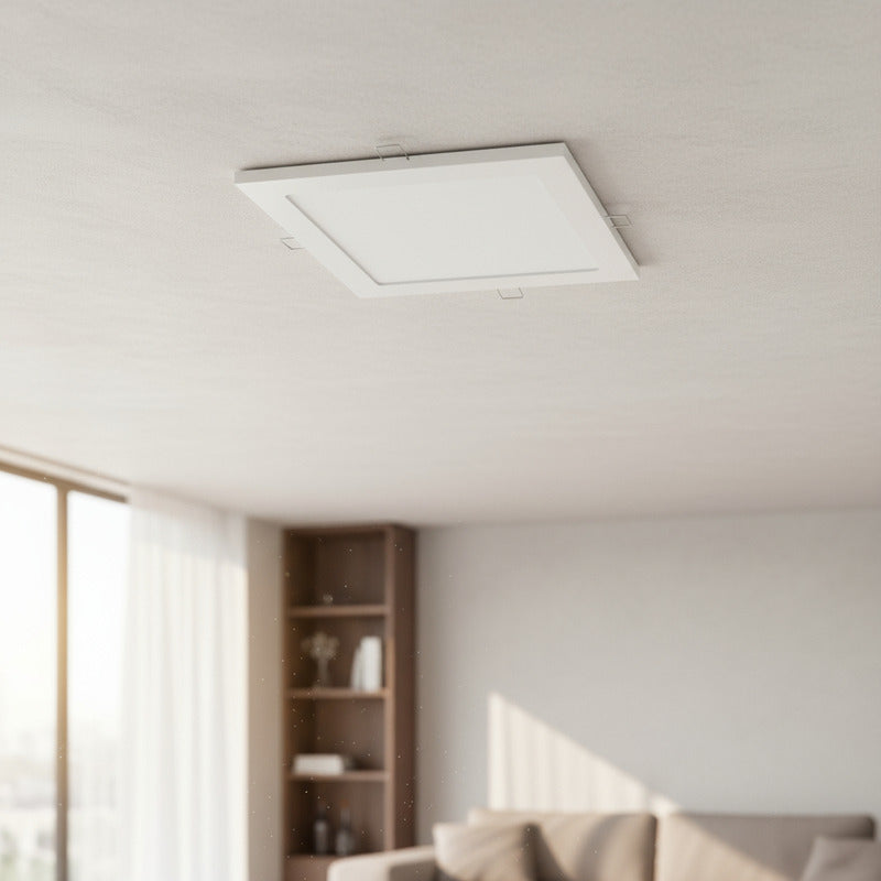 Plafon Cuadrado Led Embutible 18w Luz Calida Pack 10u Blanco Cálido