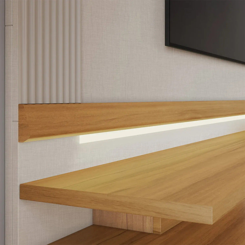 Rack Tv Panel Premium Exahome Mueble Televisión Luz Led 75  Blanco