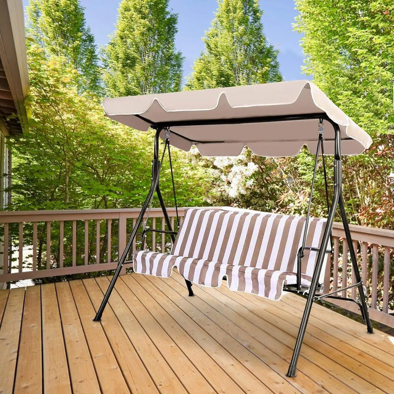 Hamaca Asiento Silla De Jardín 3 Personas Colgante Columpio Beige Rayas