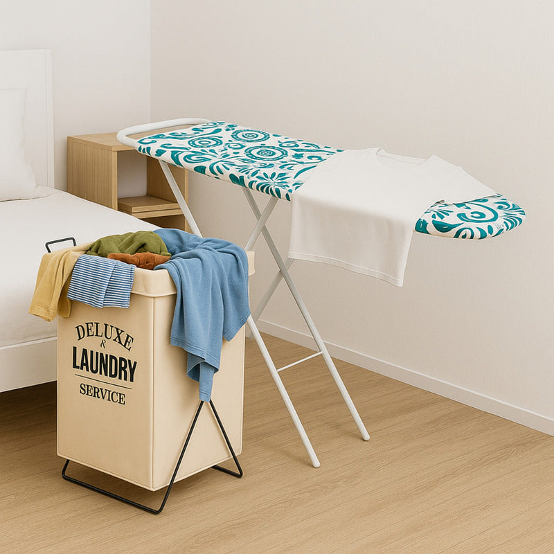 Cesto Para Ropa + Tabla De Planchar Estampada Posa Plancha - Combo - Gris
