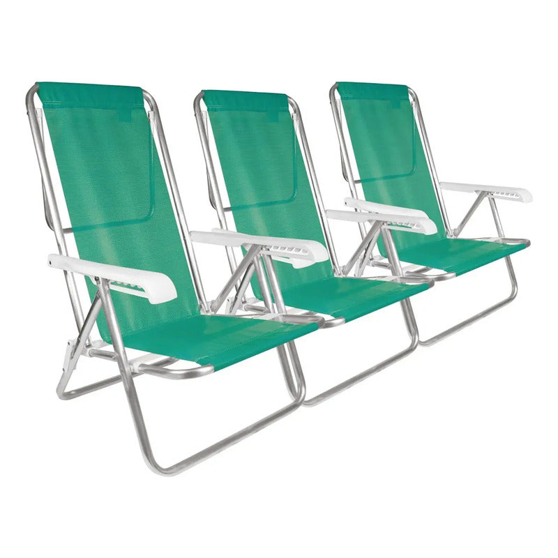 3 Sillas Reposeras Aluminio Sannet 8 Posiciones Playa Jardin