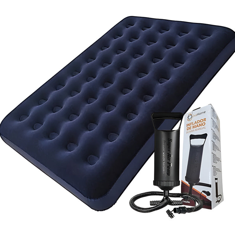 Colchon Inflable 2 Plazas Bestway + Inflador + Parche Azul