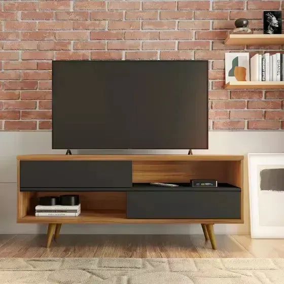 Rack Tv Premium Con 2 Puertas Exahome Nordico 50 Mueble Negro Negro/marrón
