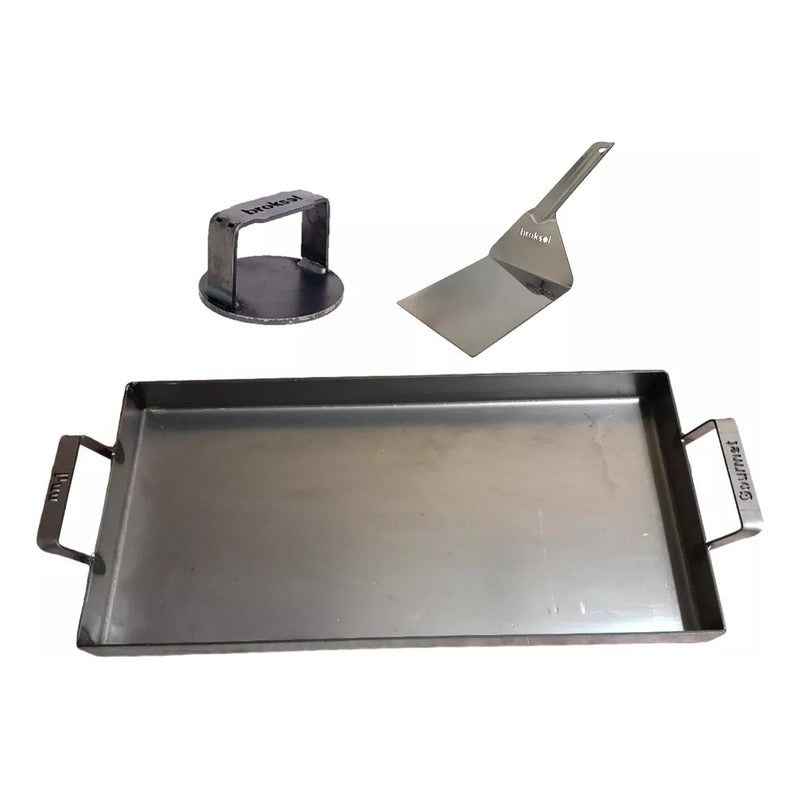 Plancha Bifera 2 H + Espatula Acero Inox + Smasher 11 De Cms Color Gris Oscuro