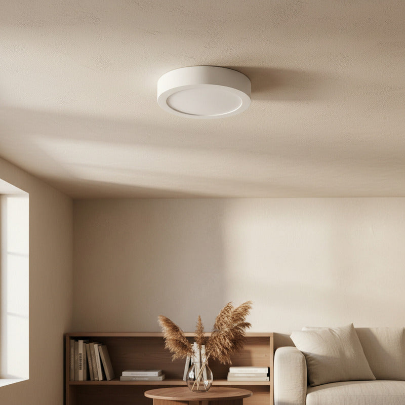 Plafon Redondo Con Base Circular 18w Luz Calida Pack 5u Blanco Cálido