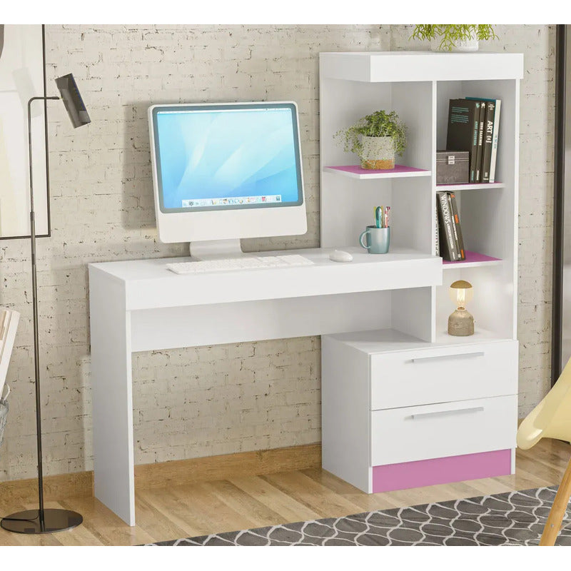 Escritorio Mesa De Computación Con Biblioteca Exahome Flex Blanco