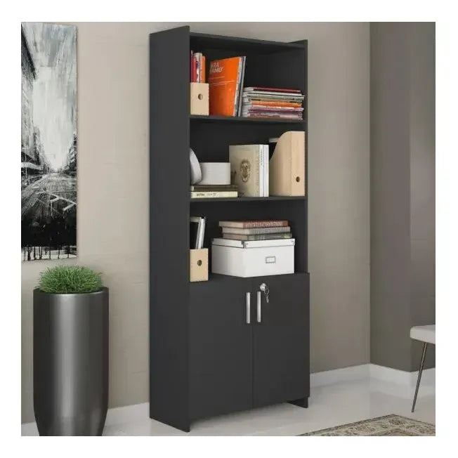 Biblioteca Multiuso Escritorio Exahome Oficina Con Llave Negro