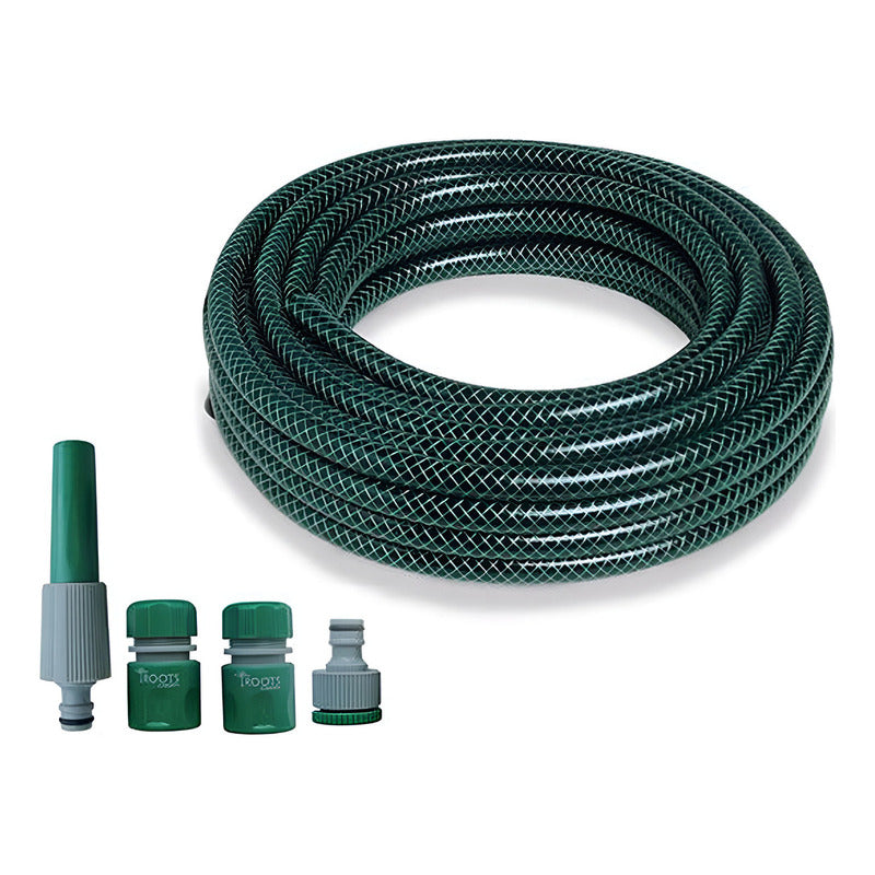 Kit De Manguera 10mts 3 Acoples Rapidos Y Lanza Agua Verde