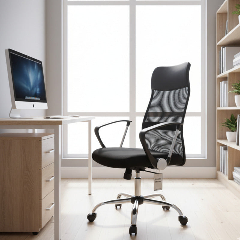 Silla De Oficina Exahome Ergonomica Negra Premium Metalica Negro Malla
