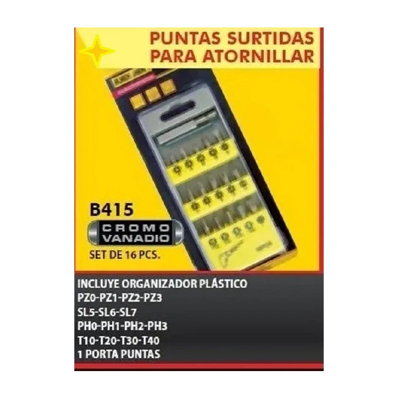 Juego De Puntas X 16 Piezas Black Jack B415 Cromo Vanadio