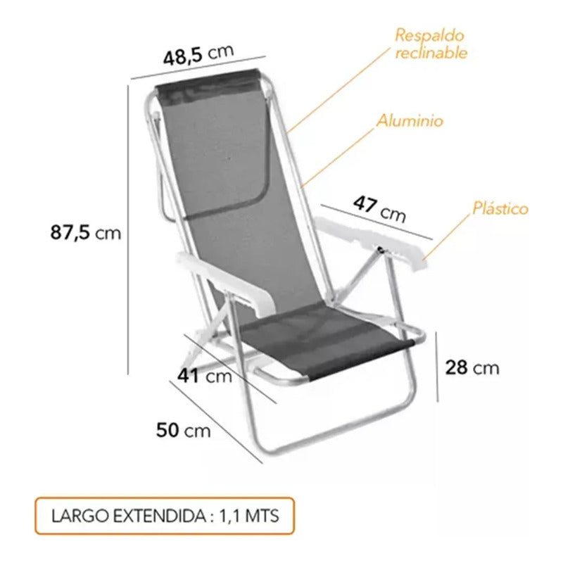 Reposera Camastro Exahome 4 Posiciones Hogar Camping Playa