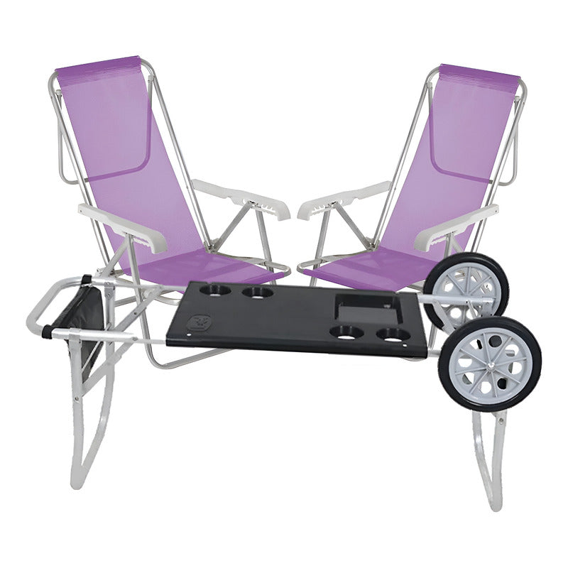 Combo 2 Reposeras 5 Posiciones + Carro Playero Camping Playa Color Negro