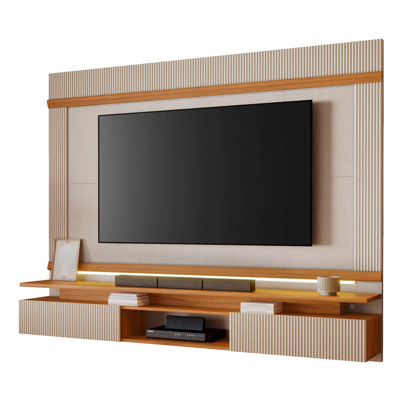 Rack Tv Panel Premium Exahome Mueble Televisión Luz Led 75  Blanco