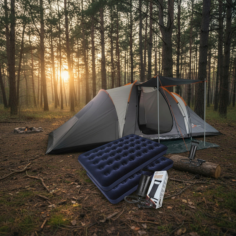 Carpa 8 P Exahome Impermeable + 2 Colchon 2p + Inflador