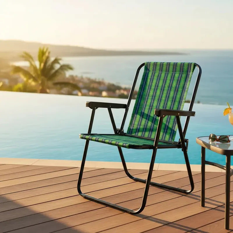 Reposera Silla Alta Exahome Acero Playa Camping Plegable Cuadros Verde